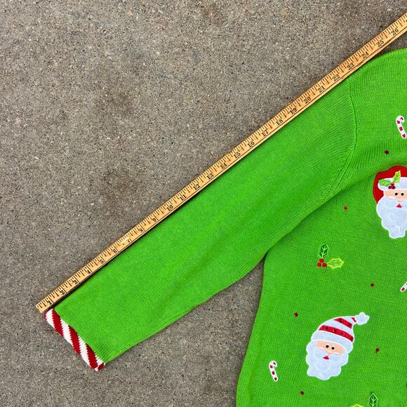 VTG Y2K Tiara International Neon Green Santa Ugly Christmas Sweater Cardigan XL - Picture 7 of 7